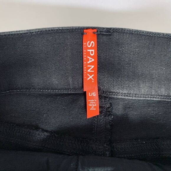 Spanx Cropped Flare Jeans Womens Large Black Raw Hem Pull On Stretch Denim - Picture 5 of 11